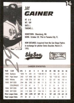 1996 Colorado Springs Sky Sox #14 Jay Gainer Back