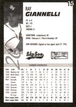 1996 Colorado Springs Sky Sox #15 Ray Giannelli Back