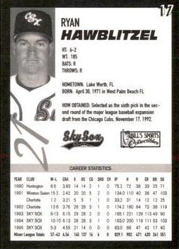 1996 Colorado Springs Sky Sox #17 Ryan Hawblitzel Back