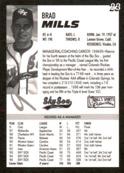 1996 Colorado Springs Sky Sox #23 Brad Mills Back