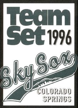1996 Colorado Springs Sky Sox #NNO Cover Card Front