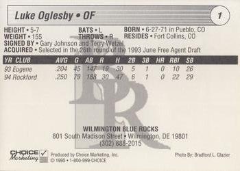 1995 Choice Wilmington Blue Rocks #NNO Luke Oglesby Back