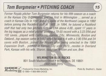 1995 Choice Wilmington Blue Rocks #NNO Tom Burgmeier Back