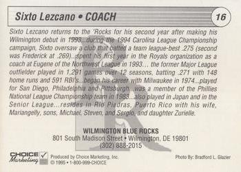 1995 Choice Wilmington Blue Rocks #NNO Sixto Lezcano Back