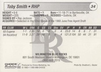 1995 Choice Wilmington Blue Rocks #NNO Toby Smith Back