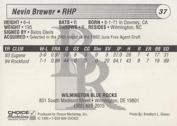 1995 Choice Wilmington Blue Rocks #NNO Nevin Brewer Back