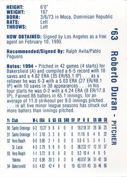 1995 Vero Beach Dodgers #NNO Roberto Duran Back