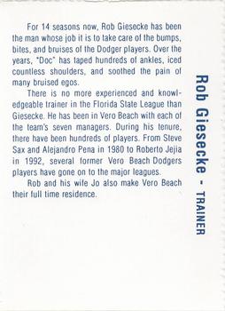 1995 Vero Beach Dodgers #NNO Rob Giesecke Back