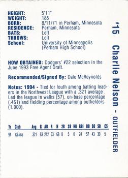 1995 Vero Beach Dodgers #NNO Charlie Nelson Back