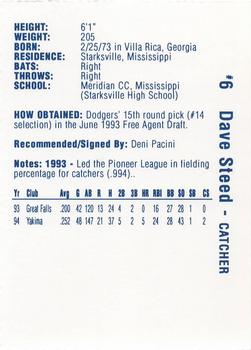 1995 Vero Beach Dodgers #NNO Dave Steed Back