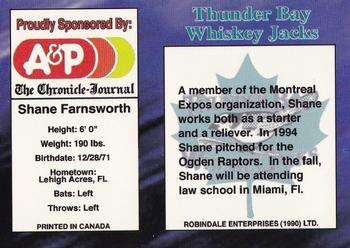 1995 R.E.L. Thunder Bay Whiskey Jacks #NNO Shane Farnsworth Back