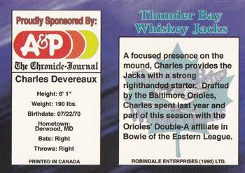 1995 R.E.L. Thunder Bay Whiskey Jacks #NNO Charles Devereux Back