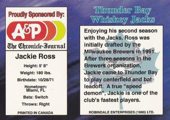 1995 R.E.L. Thunder Bay Whiskey Jacks #NNO Jackie Ross Back