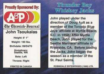 1995 R.E.L. Thunder Bay Whiskey Jacks #NNO John Tsoukalas Back