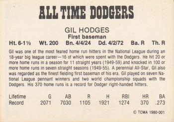1980 TCMA All Time Brooklyn/Los Angeles Dodgers (Black Backs) #001 Gil Hodges Back