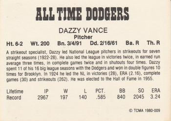 1980 TCMA All Time Brooklyn/Los Angeles Dodgers (Black Backs) #009 Dazzy Vance Back