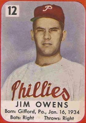 1955 Felin's Franks Match the Phillies #12 Jim Owens Front