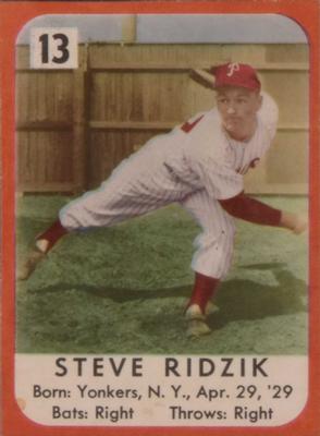 1955 Felin's Franks Match the Phillies #13 Steve Ridzik Front