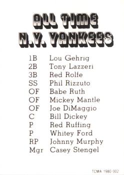 1980 TCMA All Time New York Yankees Set B #002 Johnny Murphy Back