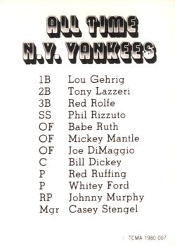 1980 TCMA All Time New York Yankees Set B #007 Joe DiMaggio Back
