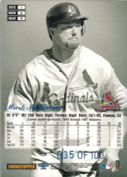 1998 Flair Showcase - Legacy Collection Row 2 (Style) #9 Mark McGwire Back