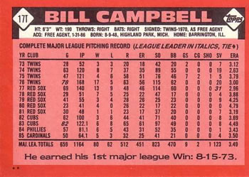 1986 Topps Traded #17T Bill Campbell Back