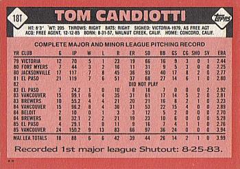 1986 Topps Traded #18T Tom Candiotti Back