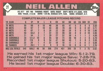 1986 Topps Traded #2T Neil Allen Back