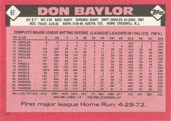 1986 Topps Traded #6T Don Baylor Back