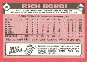 1986 Topps Traded #14T Rich Bordi Back