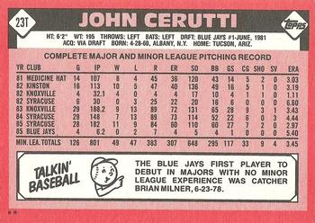1986 Topps Traded #23T John Cerutti Back