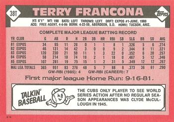 1986 Topps Traded #38T Terry Francona Back