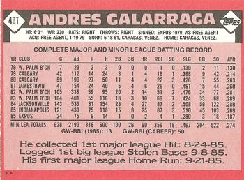 1986 Topps Traded #40T Andres Galarraga Back