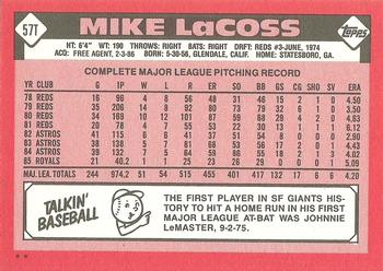 1986 Topps Traded #57T Mike LaCoss Back