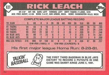 1986 Topps Traded #63T Rick Leach Back