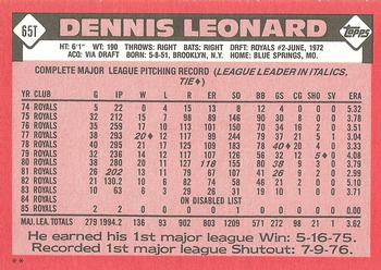 1986 Topps Traded #65T Dennis Leonard Back