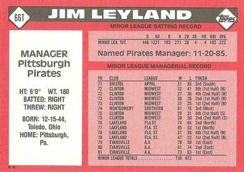 1986 Topps Traded #66T Jim Leyland Back