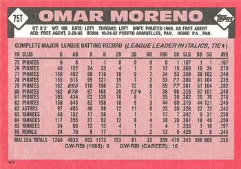 1986 Topps Traded #75T Omar Moreno Back