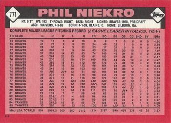 1986 Topps Traded #77T Phil Niekro Back