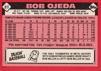1986 Topps Traded #81T Bob Ojeda Back