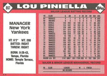 1986 Topps Traded #86T Lou Piniella Back