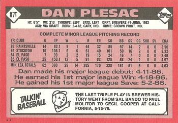 1986 Topps Traded #87T Dan Plesac Back