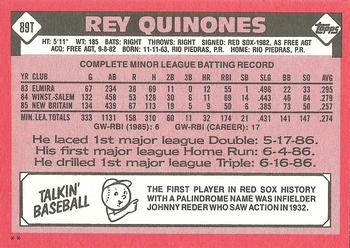 1986 Topps Traded #89T Rey Quinones Back