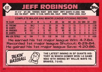 1986 Topps Traded #93T Jeff Robinson Back
