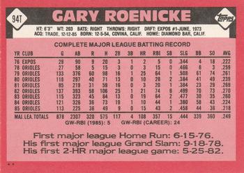 1986 Topps Traded #94T Gary Roenicke Back