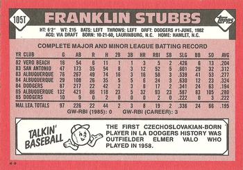 1986 Topps Traded #105T Franklin Stubbs Back