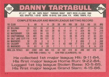 1986 Topps Traded #108T Danny Tartabull Back