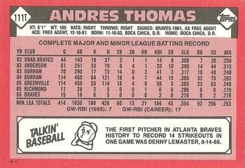 1986 Topps Traded #111T Andres Thomas Back