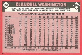 1986 Topps Traded #122T Claudell Washington Back