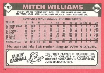 1986 Topps Traded #125T Mitch Williams Back
